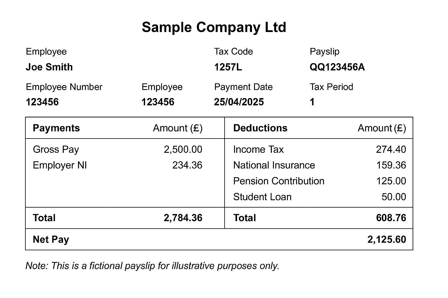 Sample UK Payslip
